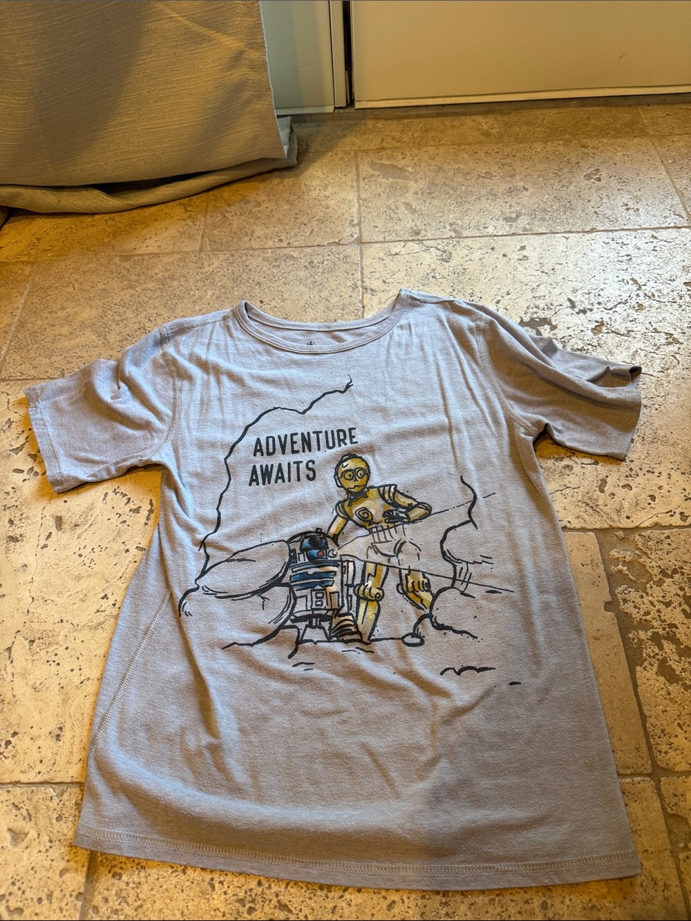 Disney Kids Short Sleeve Tee Gray with Yellow and Blue Star Wars Characters